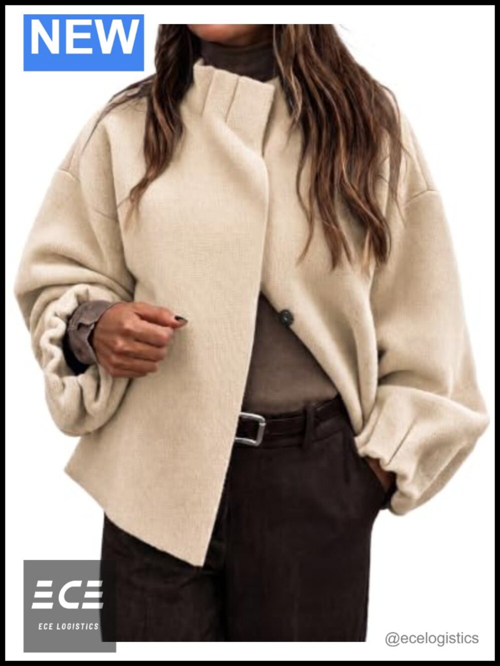 Ruffle Mock Neck Balloon Sleeve Knit Cardigan Sweater